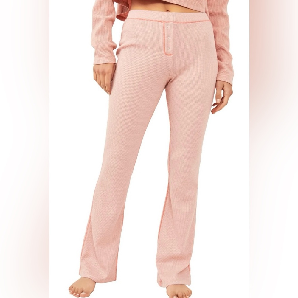 Free People Early Night Blushed Bronze Blush Pink Waffle Knit Lounge Pants XS